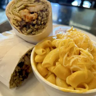 Shrimp Pita with Mac &apos;n Cheese on the side. One of my favorites.