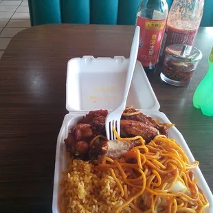 Chicken with mein noodles and fried rice @ Louie&apos;s #2 Chinese Food in San Pedro off South Pacific Avenue