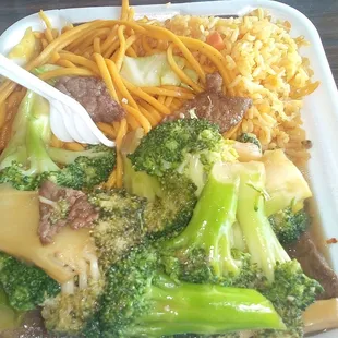 Combo 2. Beef with Broccoli. Mein noodles and fried rice. Louie&apos;s Chinese Restaurant No 2