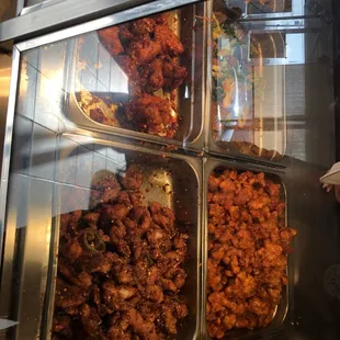Orange chicken and pepper chicken.