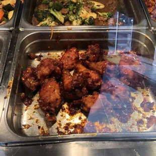 Hot wings and beef and broccoli