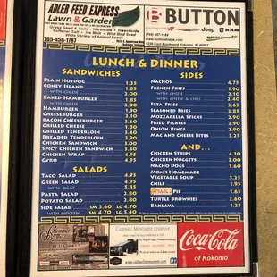 menu and prices