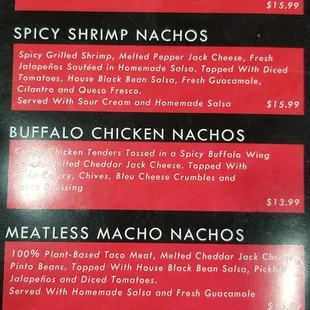 Nachos Menu