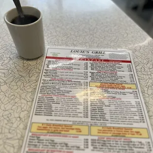 Menu with side a of coffee