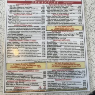 Breakfast menu