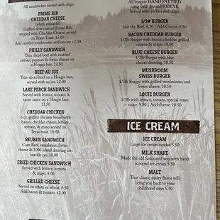 Dinner menu
