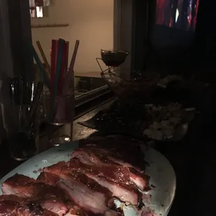 Smoked ribs that only 3 hours ago were bought at Louie's marketplace in Oak Park. Fantastic flavor!