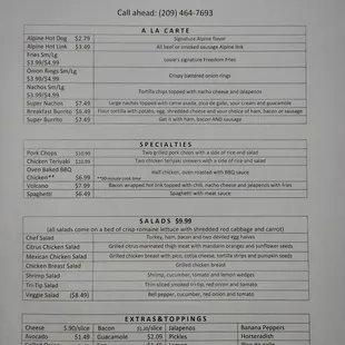 the menu for the restaurant