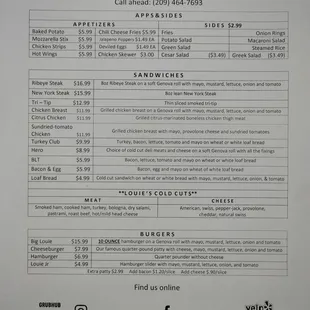 the menu for the restaurant