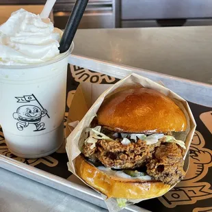 Fried Chicken Sandwich &amp; Vanilla Milkshake