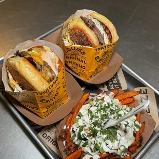 Big Louie's Original, Big Sister Burger, and Sweet Potato Fries (Make 'Em Messy)
