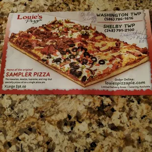 Louie&apos;s Pizza Menu for Washington and Shelby Township locations.  1/3/2025