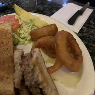Patty melt with onion rings ($3 up charge)