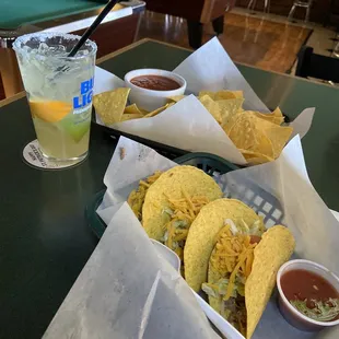 Margarita, Chips and salsa, 3 tacos. Perfect for what I was after.