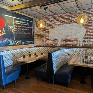 Some of the fun curved corner booths