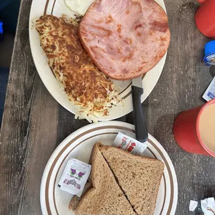 Ham and eggs breakfast. Delicious