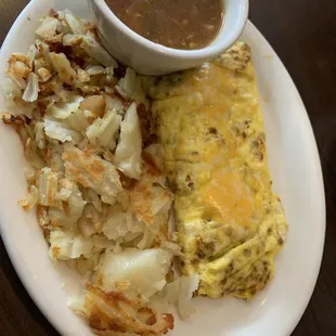 Chorizo Omelet with potatoes and green chili