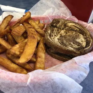 Reuben sandwich and fries