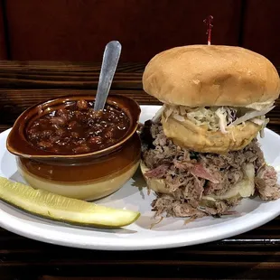 Carolina Pulled Pork Sandwich with Choice of Side (Baked Beans) - Mmm!