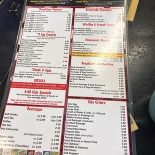 the menu of the restaurant