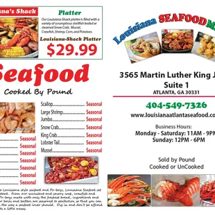 a menu for a seafood restaurant