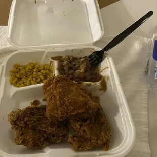 3 piece all thighs, sweet corn &amp; red beans and rice