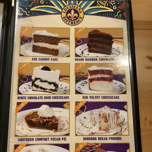 Dessert menu