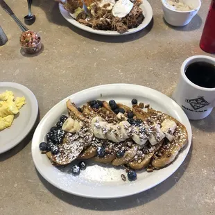 Carnitas Benedict no hollandaise sauce sub side of gravy, zydeco French toast