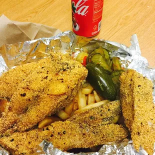 3 pc catfish steak...came with 4..maybe he thought I was cute..