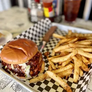 Pulled chicken and Cajun Fries