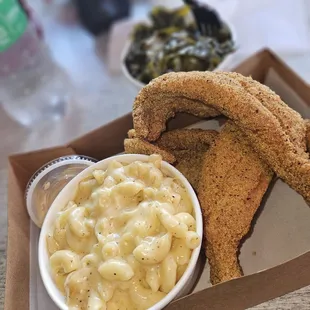 Catfish greens Mac &amp;cheese