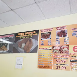 menus and prices on the wall