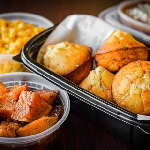 Corn bread muffins and sides