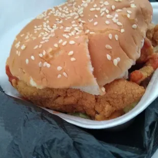 Fried fish on bun $5