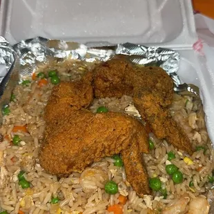 2 piece wings w shrimp fried rice