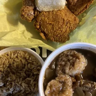 3 Pieces Chicken Combo Meal with Small Dirty Rice and Pint Gumbo