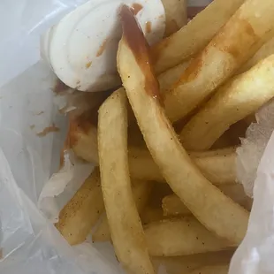 cold old azz fries \ bbq sauce everywhere in bag