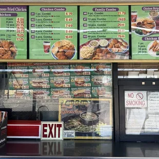 Menu with breakfast items.