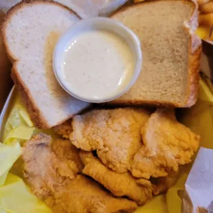 Catfish,  bread, and bad tartar sauce
