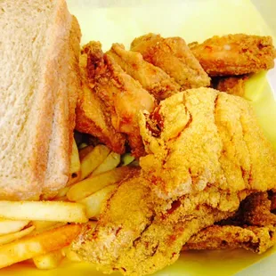 Two way combo, fish &amp; wings - $20 w/ side of fries.