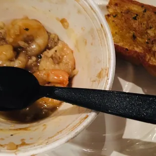 Remains of my gumbo and garlic toast