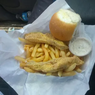 2 piece fish and chips (catfish pictured) lunch special $3.99!