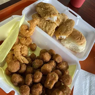 Fried fish, fried shrimp and okra