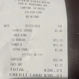 No food pic but proof of receipt