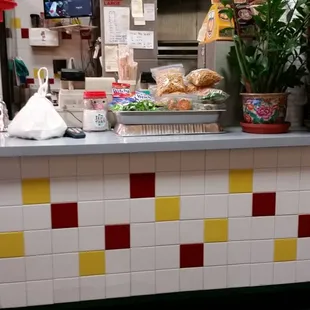 the counter area of a restaurant