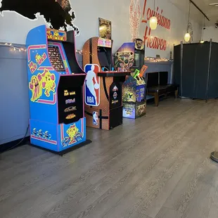 Inside. Got some arcade games