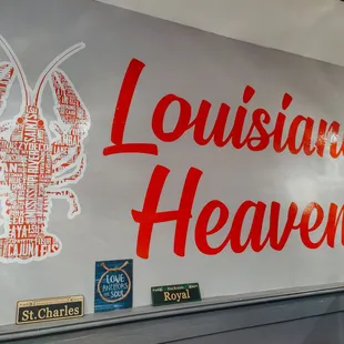 Restaurant interior signage above tables