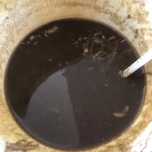 Nasty burnt seafood gumbo from Louisiana Heaven with no crab or shrimp!