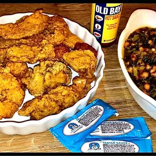 Catfish, Oysters, Three  Jumbo Shrimp &amp; Homemade Black-Eyed Peas &amp; Collards #theBest