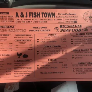 a fish town menu
